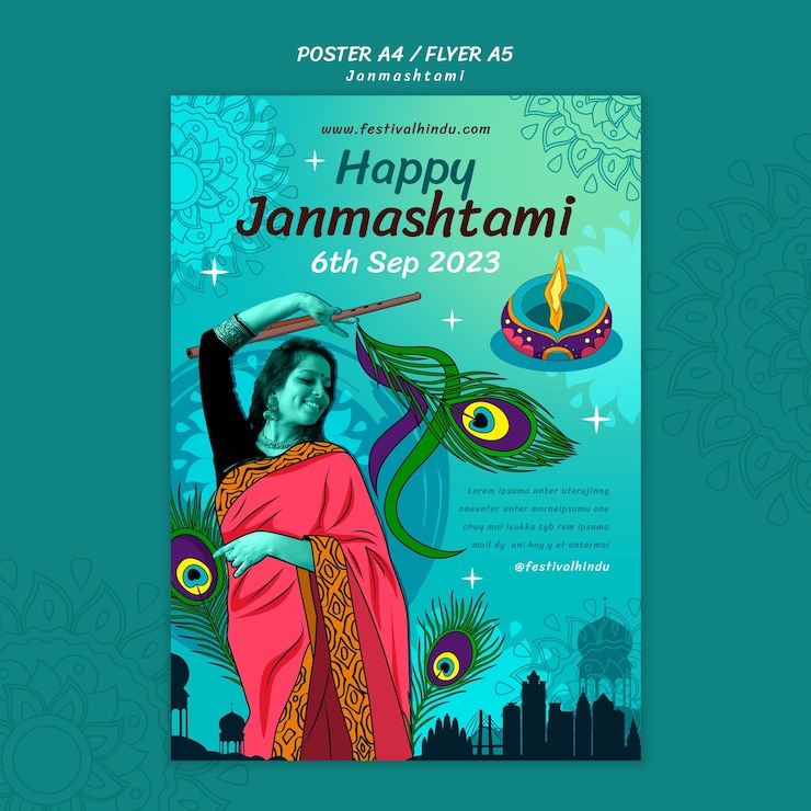 PSD Gratis desain templat janmashtami