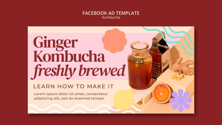 PSD Gratis desain templat kombucha