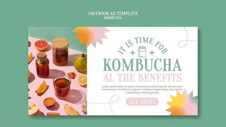 PSD Gratis desain templat kombucha