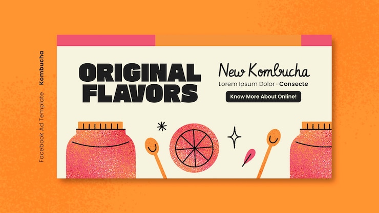 PSD Gratis desain templat kombucha