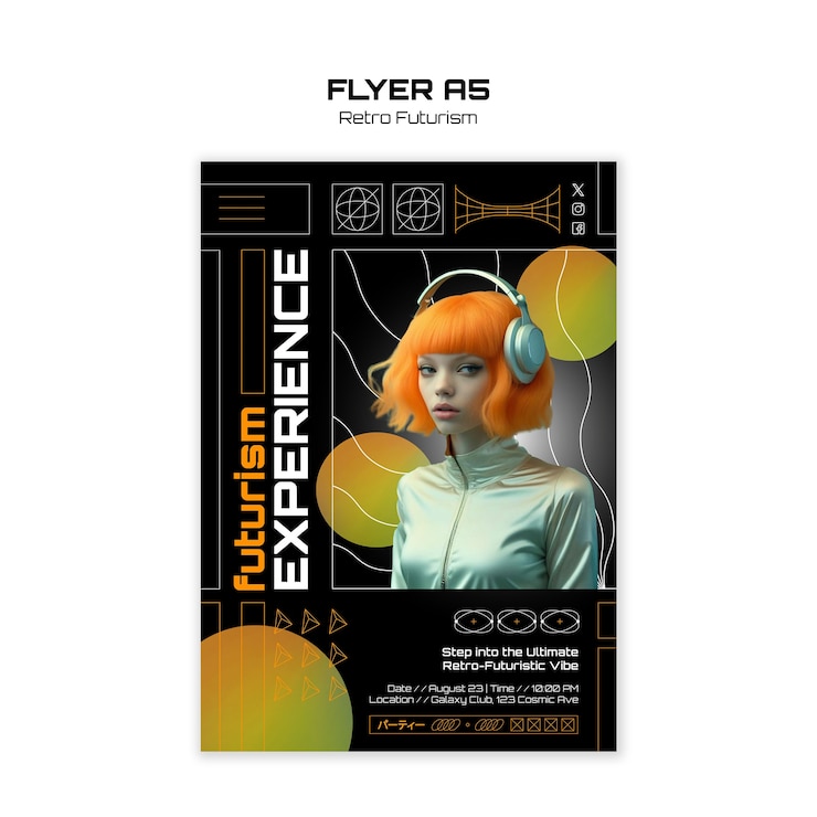 PSD Gratis desain templat selebaran retro futuristik