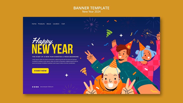 PSD Gratis desain templat tahun baru 2024