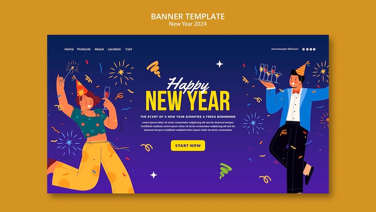 PSD Gratis desain templat tahun baru 2024