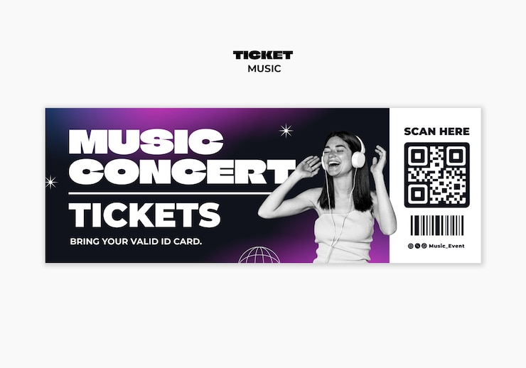 PSD Gratis desain templat tiket musik