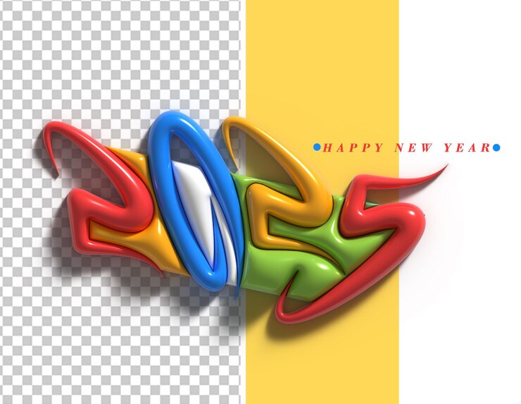PSD Gratis desain tipografi teks selamat tahun baru 2025 psd transparan
