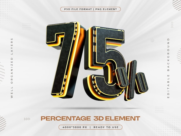 Descuento del 75 por ciento Ilustración de renderización 3D aislada