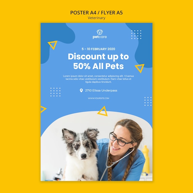 PSD gratuito descuento para todas las mascotas plantilla de póster veterinario