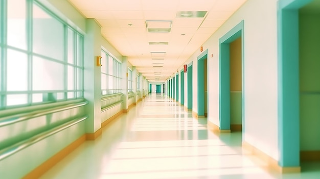 Desenfoque de fondo de la imagen del corredor en la imagen del hospital o clínica ia generativa