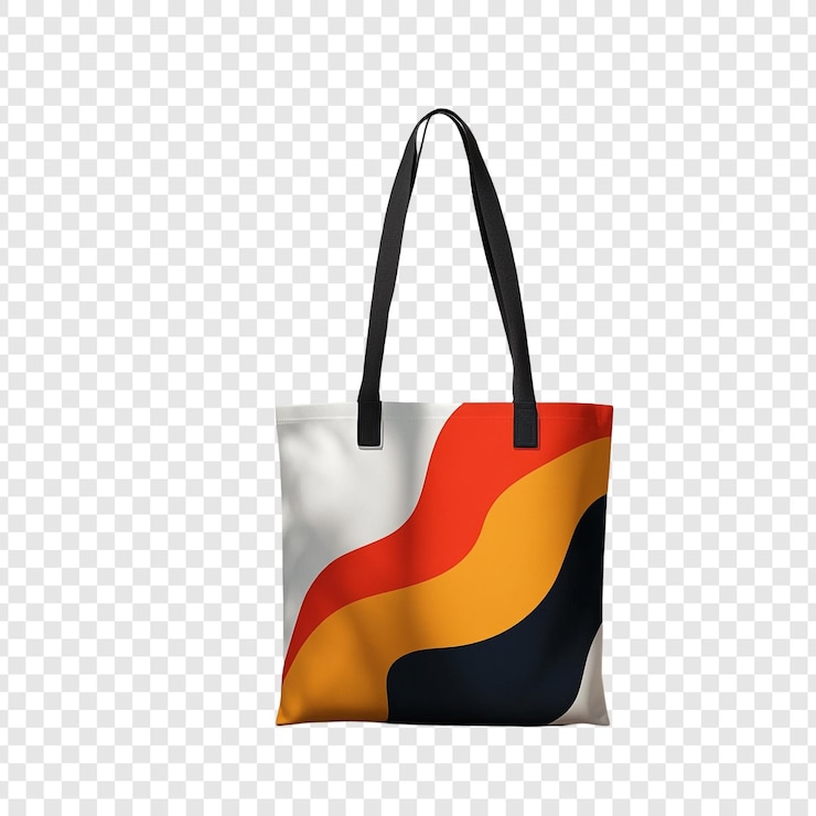 PSD gratuito design astratto della borsa wave tote borsa di shopping in tela elegante e moderna con maniglie nere