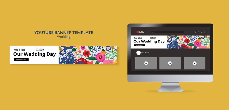 PSD gratuito design del modello artistico del canale youtube per matrimoni floreali
