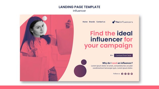 Design del modello di influencer della pagina di destinazione