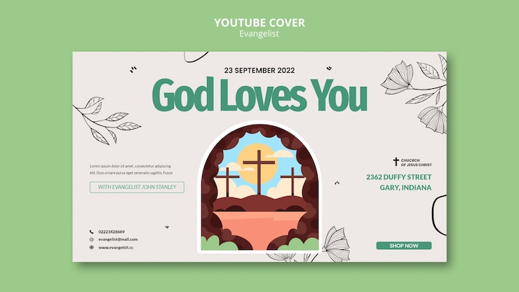 PSD gratuito design del modello di miniatura di youtube dell'evangelista