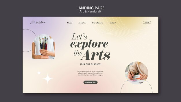 Design del modello di pagina di destinazione per arte e artigianato