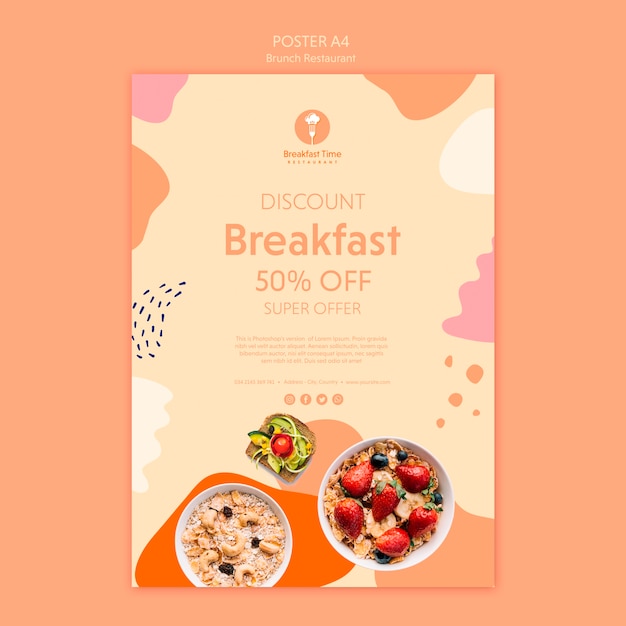Design del poster per la super offerta per la colazione