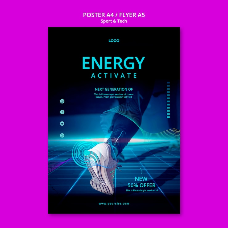 PSD gratuito design di poster sportivi e tecnologici