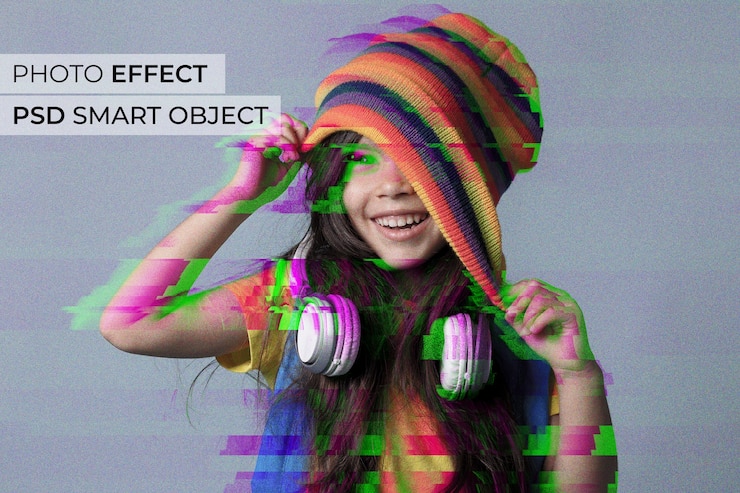 PSD gratuito design effetto foto glitch