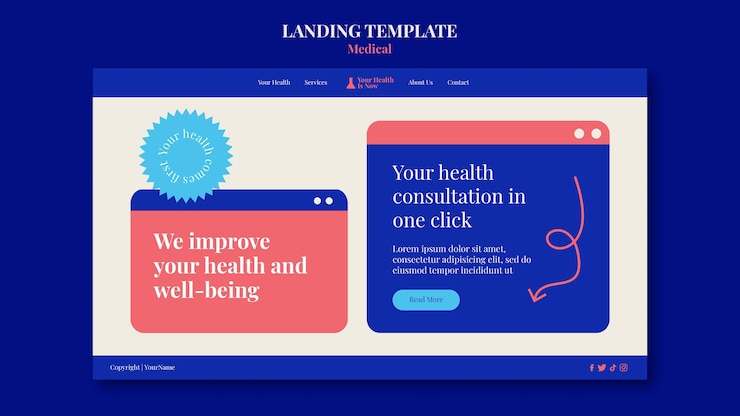 PSD gratuito design minimalista del modello di pagina di destinazione medica