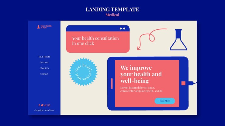 PSD gratuito design minimalista del modello di pagina di destinazione medica