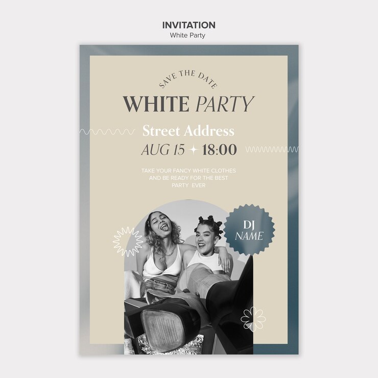 PSD gratuito design moderno dell'invito del partito bianco