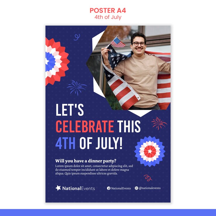 PSD gratuito design piatto 4 luglio modello di poster design