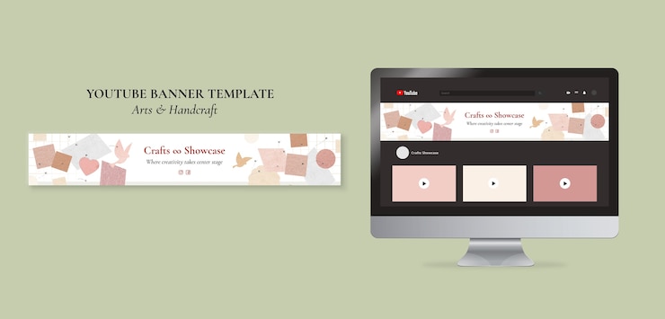 PSD gratuito design piatto arti e banner youtube artigianato