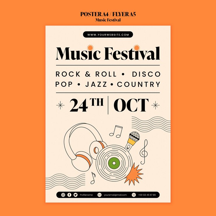 PSD gratuito design piatto del festival musicale