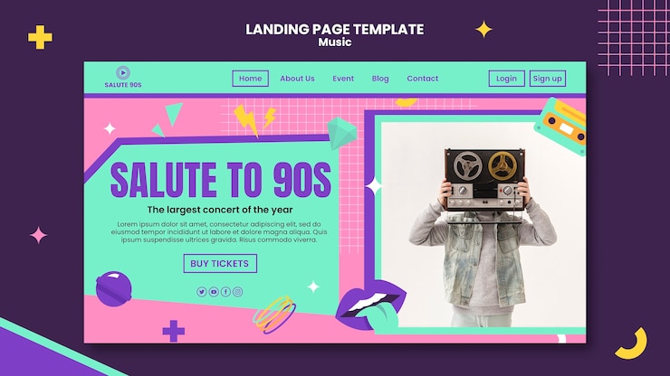 PSD gratuito design piatto del modello di pagina di destinazione della musica dal design piatto