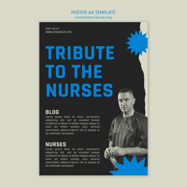 Design piatto del modello di poster della giornata internazionale degli infermieri