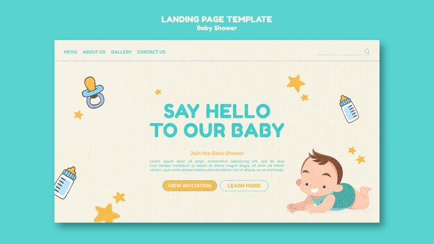 Design piatto della pagina di destinazione del modello di baby shower