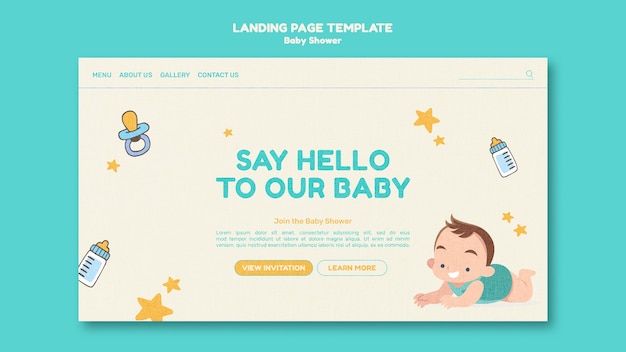 Design piatto della pagina di destinazione del modello di baby shower