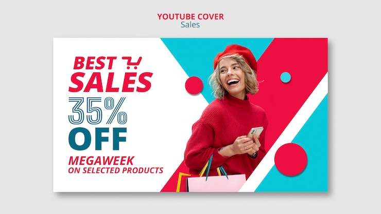 PSD gratuito design piatto vendita modello di copertina youtube design