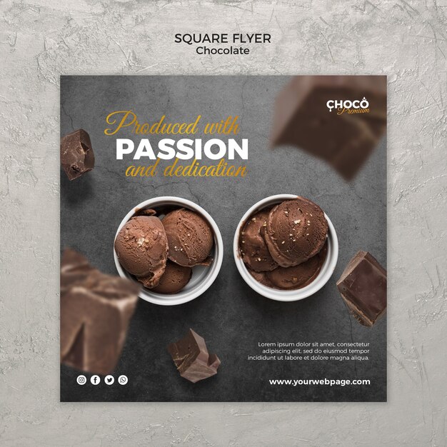 Design volantino quadrato concetto di cioccolato