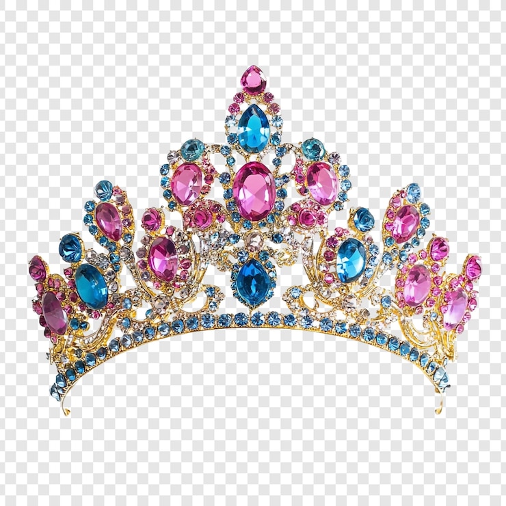 PSD gratuito una deslumbrante tiara, una exquisita corona adornada con vibrantes piedras preciosas de color rosa y azul