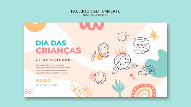 Gratis PSD dia das criancas promosjabloon voor sociale media met tekeningen