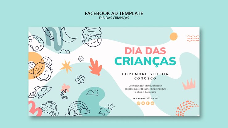 PSD Gratis dia das criancas social media promo template with drawings