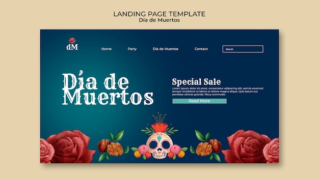 Gratis PSD dia de muertos-sjabloon voor bestemmingspagina's