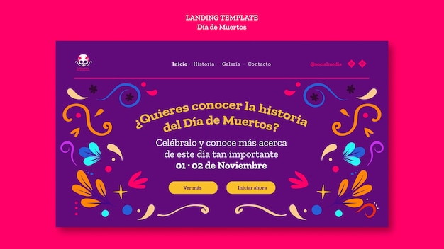 Gratis PSD dia de muertos viering bestemmingspagina sjabloon