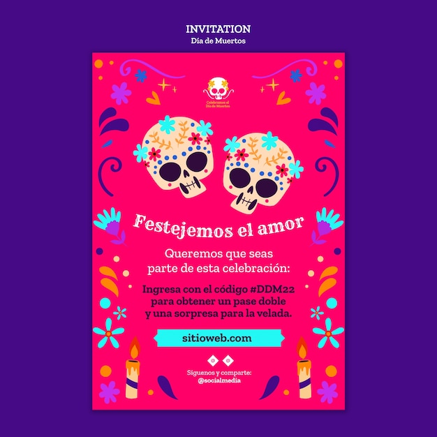 Gratis PSD dia de muertos viering uitnodiging sjabloon