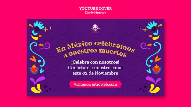 Gratis PSD dia de muertos viering youtube voorbladsjabloon