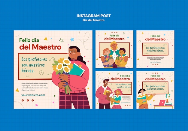 Gratis PSD dia del maestro viering instagram posts