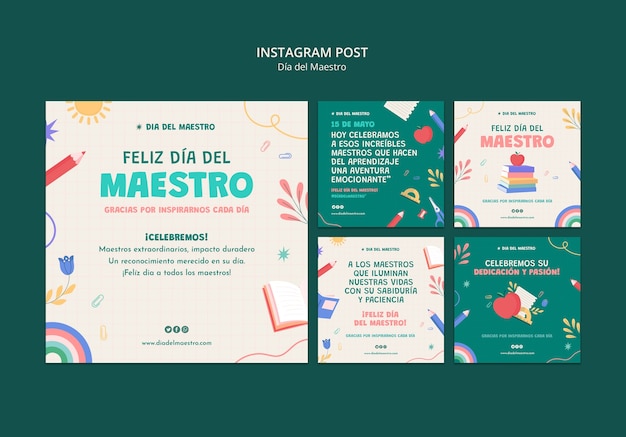 Gratis PSD dia del maestro viering instagram posts