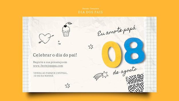 Gratis PSD dia dos pais horizontale bannersjabloon met gekreukt papiereffect