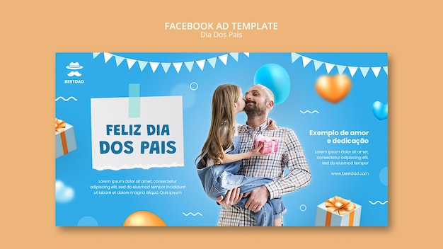 Gratis PSD dia dos pais promosjabloon voor sociale media met ballonnen en harten