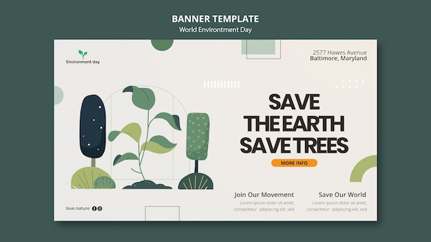 PSD gratuito día mundial del medio ambiente con banner horizontal de árboles.