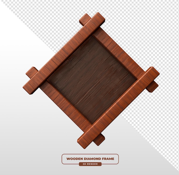 PSD Gratis diamond shaped wooden frame 3d render
