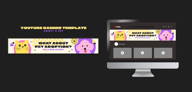 PSD gratuito dibujado a mano adopta un estandarte de youtube para mascotas