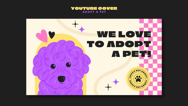 PSD gratuito dibujado a mano adopta una portada de youtube para mascotas