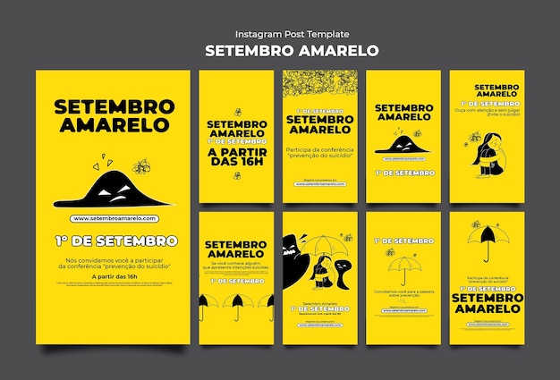 PSD gratuito dibujado a mano setembro amarelo historias de instagram