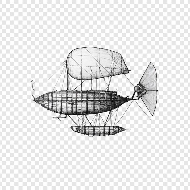 Un dibujo detallado de un dirigible retro
