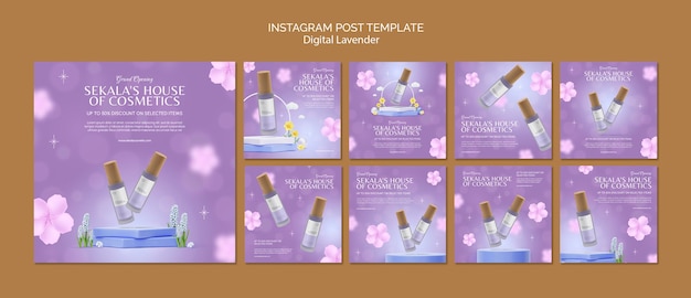 Gratis PSD digitale lavendel instagram-berichten